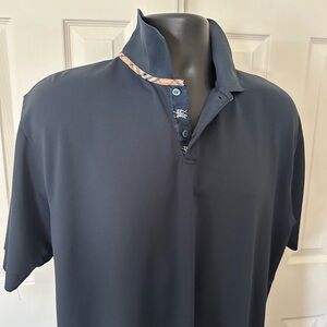 Burberry Dark Blue Polo Shirt with Patterned Trim